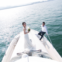 Wedding Photo:Take a photo on Blue Marine Cab for a memory you will never forget!